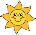 Blushing sun emoticon outline illustration Royalty Free Stock Photo