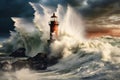 Blustery Lighthouse storm winter. Generate Ai