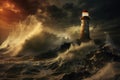 Blustery Sea storm lighthouse. Generate Ai