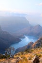 Blyde River Canyon blue lake and mountains in the clouds, Drakensberg Mountains national park panorana on beautiful sunset light Royalty Free Stock Photo
