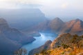 Blyde River Canyon blue lake and mountains in the clouds in sunset light background, South Africa Royalty Free Stock Photo