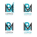 The BM Logo Set of abstract modern graphic design.Blue and gray with slashes and dots.This logo is perfect for companies, business