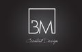 BM Square Frame Letter Logo Design with Black and White Colors.