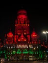 BMC municipal building a UNESCO World Heritage Site in Mumbai decorated/illuminated in India flag color lights