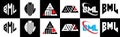 BML letter logo design in six style. BML polygon, circle, triangle, hexagon, flat and simple style with black and white color Royalty Free Stock Photo