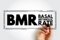 BMR Basal Metabolic Rate - number of calories you burn as your body performs basic life-sustaining function, acronym text stamp