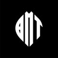 BMT circle letter logo design with circle and ellipse shape. BMT ellipse letters with typographic style. The three initials form a Royalty Free Stock Photo