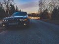 Bmw e39 with sunset in Estonia Royalty Free Stock Photo