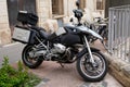 BMW 1200 GS adventure r1200 motorcycle bike parked in street with text sign and brand logo Royalty Free Stock Photo