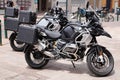 BMW 1200 GS two adventure motorcycle bike parked in street with text sign and brand Royalty Free Stock Photo