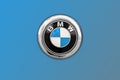 BMW logo on the bonnet of real car Royalty Free Stock Photo