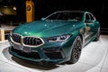 BMW M8 Competition Gran Coupe sports car at the Autosalon 2020 Motor Show. Brussels, Belgium - January 9, 2020