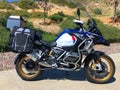 BMW R1250GS motorcycle, isolated parked, side view,