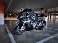 BMW S1000rr Motorcycle in multilevel carpark Royalty Free Stock Photo