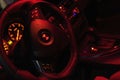 Bmw steering wheel and dashboard detail in the dark night
