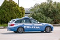 BMW 3 Touring estate car of the Sicilian police Polizia parked next to the highway Royalty Free Stock Photo