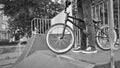 BMX biker in the extreme skating park. Royalty Free Stock Photo