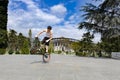 BMX biker jumping jack flashed Royalty Free Stock Photo