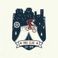 Bmx extreme sport club badge. Vector. Concept for shirt, logo, print, stamp, tee with man ride on a sport bicycle Royalty Free Stock Photo