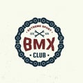 Bmx extreme sport club badge. Vector. Concept for shirt, logo, print, stamp, tee with sprocket, chain. Vintage Royalty Free Stock Photo