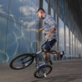 Bmx freestyle. A man on bmx doing tricks. Royalty Free Stock Photo