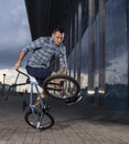 Bmx freestyle. A man on bmx doing tricks. Royalty Free Stock Photo