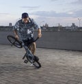 Bmx freestyle. A man on bmx doing tricks. Royalty Free Stock Photo