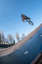 BMX jump in a wooden ramp Royalty Free Stock Photo