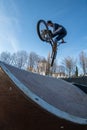 BMX jump in a wooden ramp Royalty Free Stock Photo