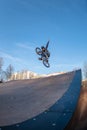 BMX jump in a wooden ramp Royalty Free Stock Photo