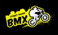 Bmx racer, emblem in grunge style.