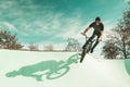 BMX rider making tricks .Guy riding a bmx bike