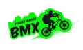 Bmx street racer, emblem, logo in grunge style.