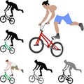 Bmx stunt bicyclist silhouette and color illustration Royalty Free Stock Photo