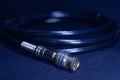 BNC CONNECTOR BLACK COAXIAL CABLE TELE COMMUNICATION Royalty Free Stock Photo