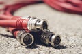 CCTV cable RG6 RGB TV coaxial type to recording device red color tone Royalty Free Stock Photo