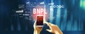 BNPL - Buy Now Pay Later theme with person using smartphone