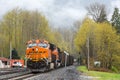 BNSF empty coal train passing eastbound through Skykomish Royalty Free Stock Photo