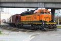 BNSF freight train departing from Harbor Island in Seattle