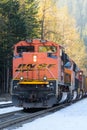 BNSF freight train stopped in late fall with snow on the ground Royalty Free Stock Photo