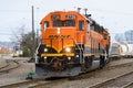 BNSF GP39-2 locomotive moving freight in downtown Seattle