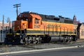 BNSF GP39-2 locomotive parked on sunny day in downtown Bellingham