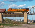 BNSF locomotive 5544 idling on bridge over W. Lincoln Highway while performing switching duties for a freight train in the