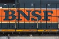 BNSF roadname painted on the side of a locomotive Royalty Free Stock Photo