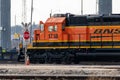 BNSF 1718 is waiting in the small switching yard that services several industries Royalty Free Stock Photo