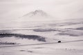 bnw landscape picture of road trip in magnificent Iceland winter