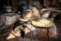 Nan Province,northern Thailand on December 21,2019:Making mountainous salt in traditional way at Bo Kluea.selective focus