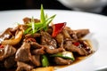 Bo Luc Lac, Vietnamese stir-fry dish made with beef, garlic, onions, Generative AI
