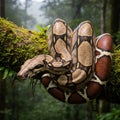 A boa constrictor (Boa constrictor), with distinct brown and cream patterns, is coiled Royalty Free Stock Photo