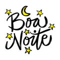 Boa Noite hand lettering. Brazilian. Good night. Greeting card.